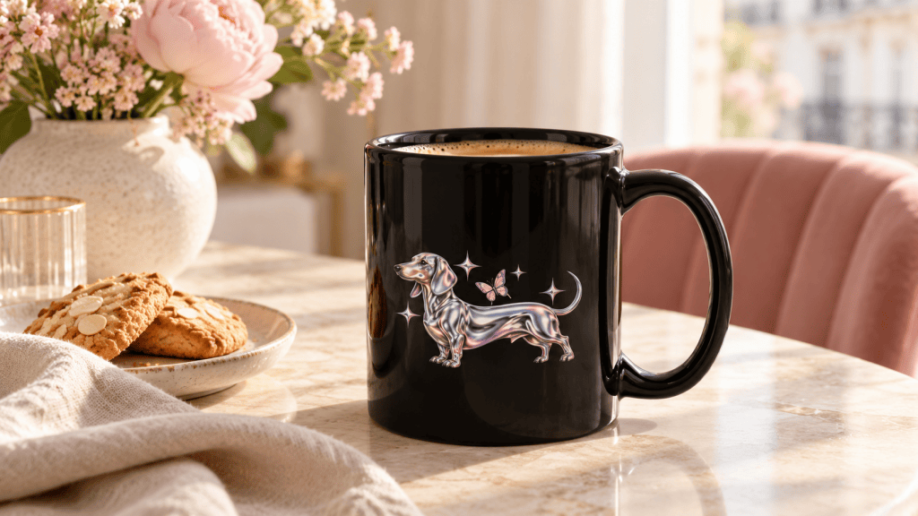 Silver Dackel auf Kaffeebecher