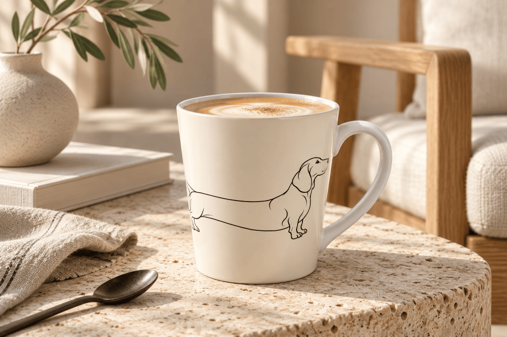 Line Art Kaffeebecher mit Dackelmotiv