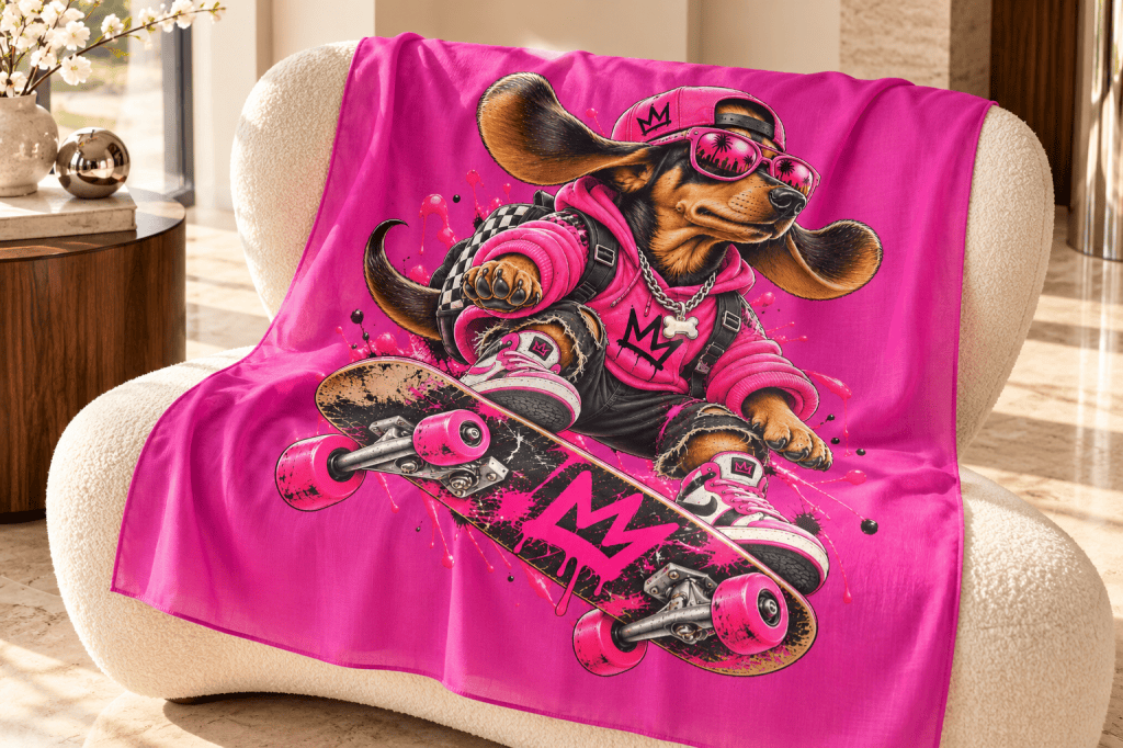 Tuch mit rosa Skater Dackel